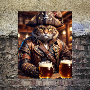 Decoupage - Pirate steampunk cat drinking beer -  Tissue Paper