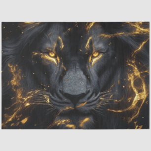 Decoupage Pitch Black Lion with Gold Closeup (Set) Tissue Paper