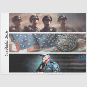 Decoupage Police Tribute Badge Flag Handsaw Tissue Paper