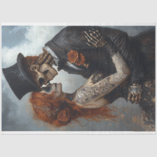 Decoupage Portrait Skeleton Couple Getting Married Tissue Paper