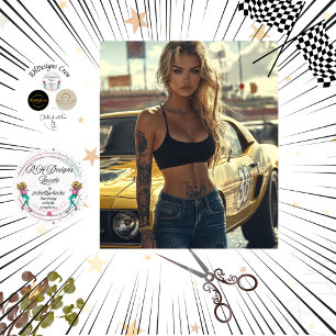 Decoupage Poster of Blonde Chic & Her Muscle Car Tissue Paper