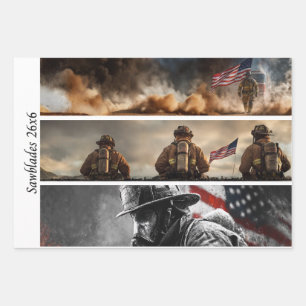 Decoupage Proud Firefighters American Flag  Wrapping Paper Sheet