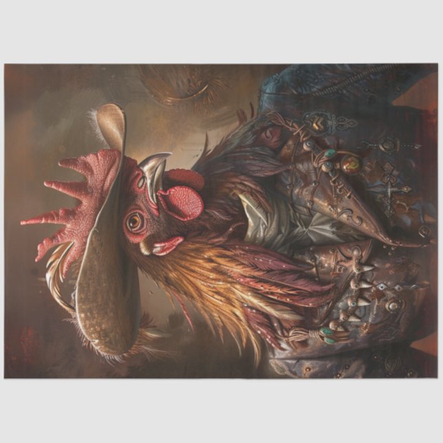 Decoupage Proud Rooster Wide Brimmed Hat Jacket  Tissue Paper (Front)