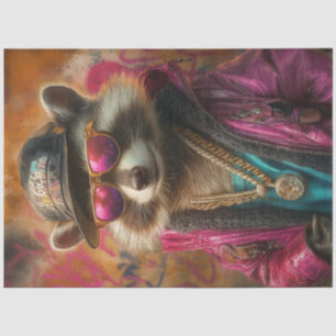 Decoupage Punk Rebellious Racoon Bold Pink Colors Tissue Paper