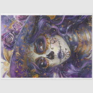 Decoupage Purple Day of the Dead Lady  Tissue Paper