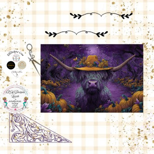 Decoupage Purple Halloween Highland Cow Pumpkin Tissue Paper