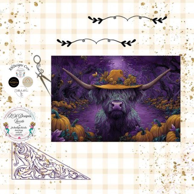 Decoupage Purple Halloween Highland Cow Pumpkin  Tissue Paper (Creator Uploaded)