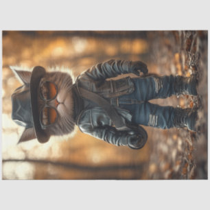 Decoupage Rebellious Cat Leather Jacket is Thug Tissue Paper