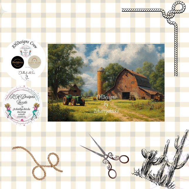 Decoupage Red Barn Farm Field & Tractor Tissue Paper (Creator Uploaded)