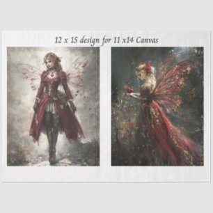 Decoupage Red Faries to fit 11 x 14 Canvas Tissue Paper