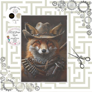 Decoupage Red Fox Steampunk Bandito  Tissue Paper