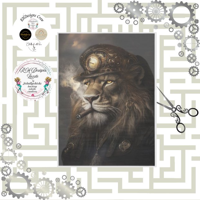 Decoupage Regal Lion Crown Headpiece Steampunk Tissue Paper (Creator Uploaded)