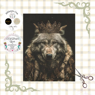 Decoupage Regal Royalty Wolf  Portrait Tissue Paper