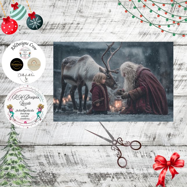 Decoupage Reindeer Child Santa Winter Scene  Tissue Paper (Creator Uploaded)