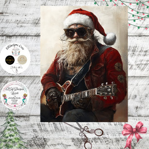 Decoupage Rock & Roll Santa Electric Guitar Tissue Paper