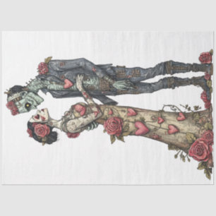 Decoupage Romantic Zombie Couple Valentine Embrace Tissue Paper