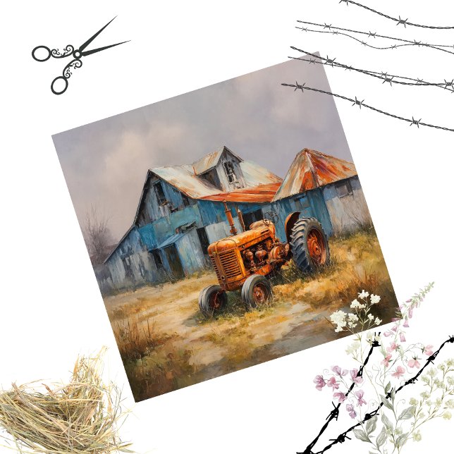 Decoupage Rural Farm Fall Season Tractor & Barn Tissue Paper (Creator Uploaded)