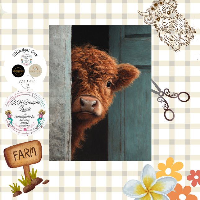 Decoupage Rustic Highland Calf Peek a Boo Art  Tissue Paper (Creator Uploaded)