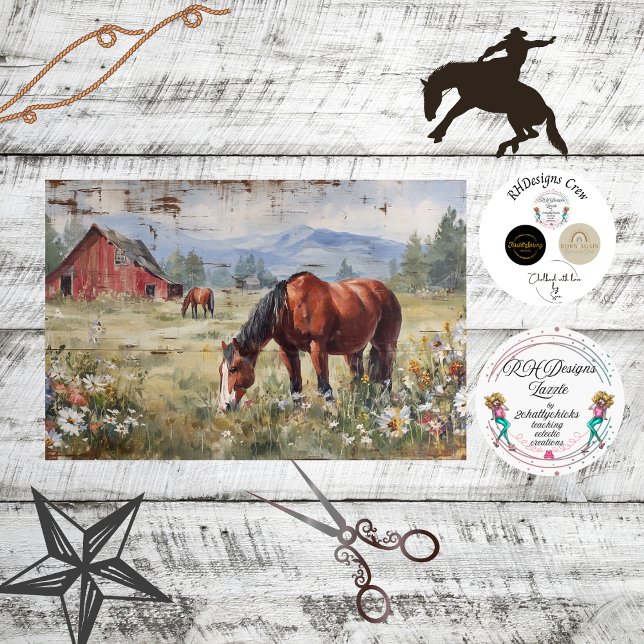 Decoupage Rustic Horse Meadow Red Barn Country Tissue Paper (Creator Uploaded)