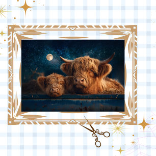 Decoupage Rustic Moonlit Highland Cows in Trough  Tissue Paper