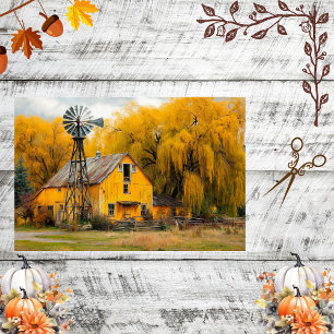 Decoupage Rustic Yellow Barn Windmill Willow Trees Tissue Paper