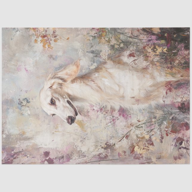 Decoupage Saluki Dog Filed Flowers  Tissue Paper (Front)