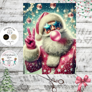 Decoupage Santa Blowing Bubble Gum in Pink  Tissue Paper