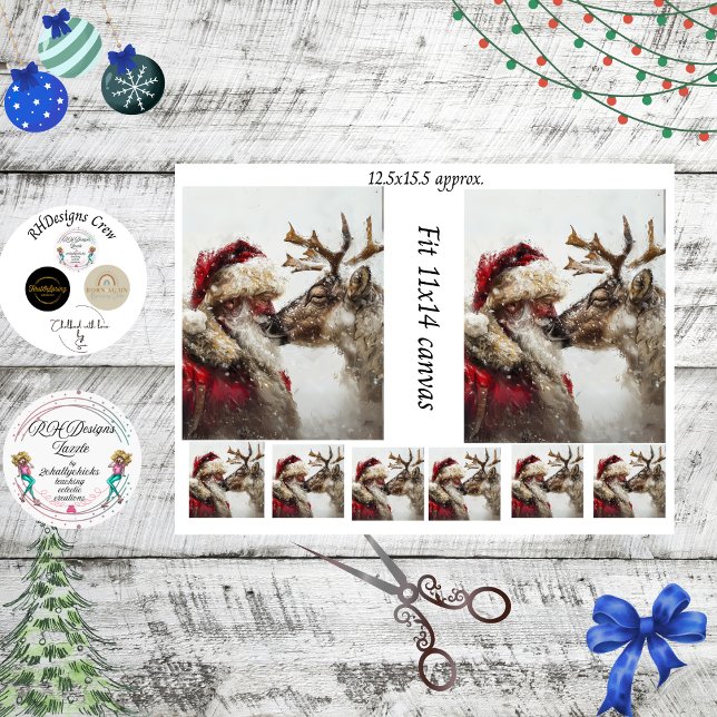 Decoupage Santa Reindeer Nose to Nose Kiss  Tissue Paper (Creator Uploaded)