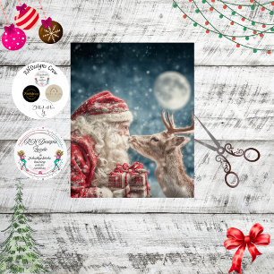 Decoupage Santa Reindeer Nose to Nose Moon Tissue Paper