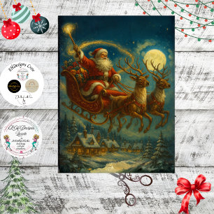 Decoupage Santa & Reindeer Sleighing in Night Sky Tissue Paper