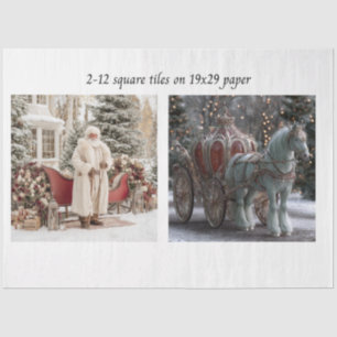 Decoupage Santa Sleigh Carriage 12s" Square Tile Tissue Paper