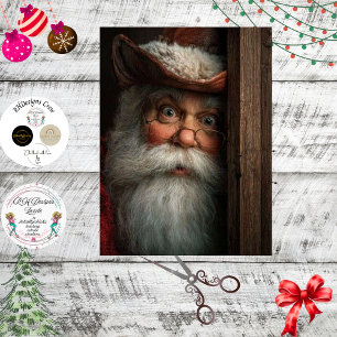 Decoupage Santa Surprise Peeking Around Door  Tissue Paper