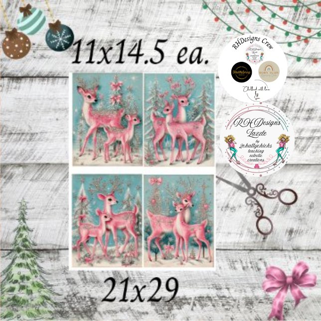 Decoupage Scrapbooking Pink Christmas Deer  Tissue Paper (Creator Uploaded)