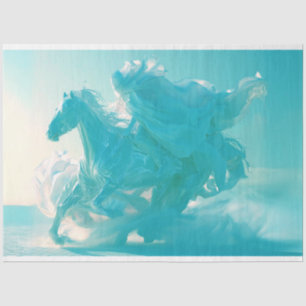 Decoupage Sculpted Glass Horse Teal Colour  Tissue Paper