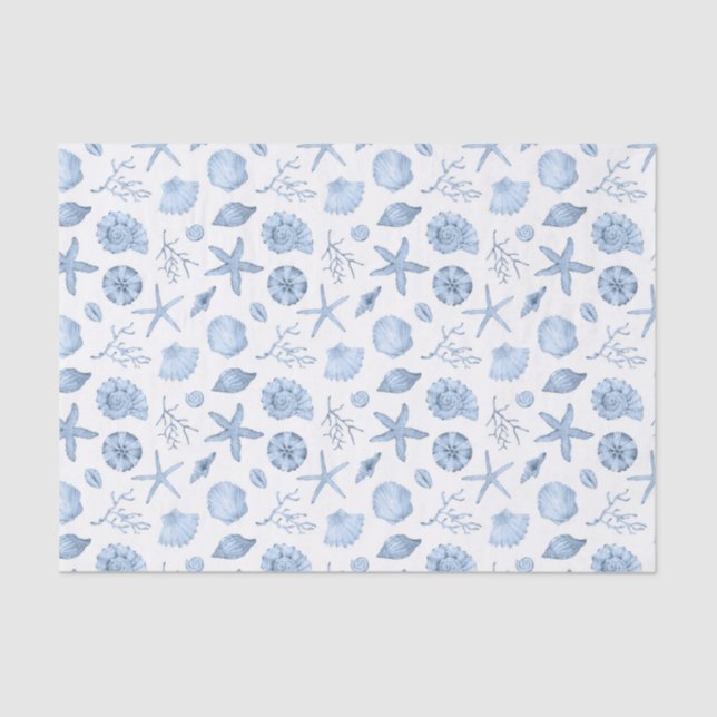 Decoupage Seashells Blue Watercolor Tissue Paper (Front)