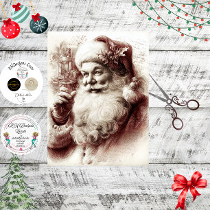 Decoupage Sepia Red Santa Traditional Santa Claus Tissue Paper