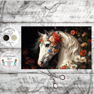 Decoupage Serene White Horse Tapestry Blooms  Tissue Paper