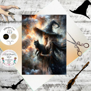 Decoupage Silver Haired Witch Glowing Artwork  Tissue Paper