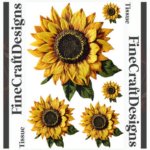 Decoupage Single Sunflowers Faux Embroidery R 001 Tissue Paper