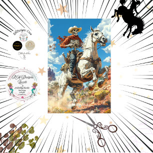 Decoupage Skeleton Cowboy on Horse in Desert Tissue Paper