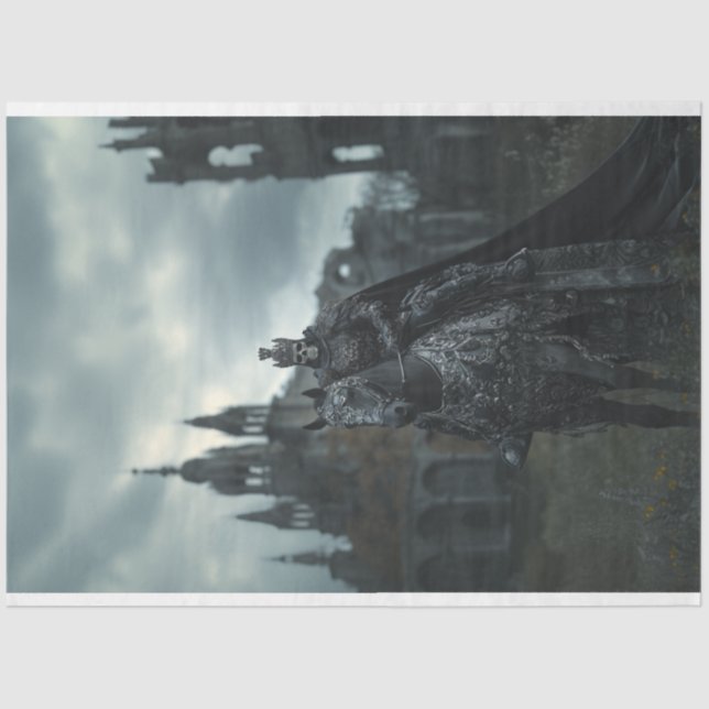 Decoupage Skeleton Gothic King Black Horse  Tissue Paper (Front)