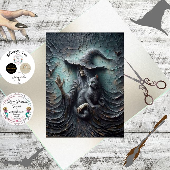 Decoupage Skeleton Gothic Witch Black Cat Tissue Paper (Creator Uploaded)