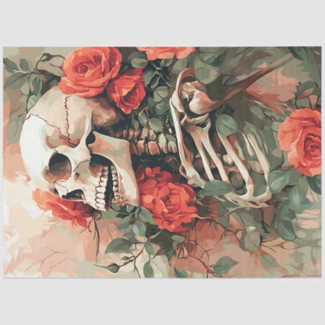 Decoupage Skeleton in Peach Flowers  Tissue Paper (Front)