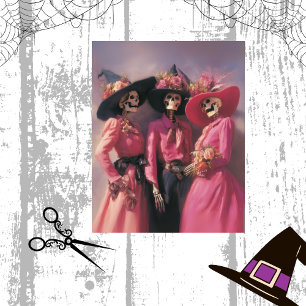 Decoupage Skeleton Sisters in Pink Blooms  Tissue Paper