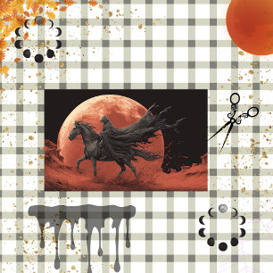Decoupage Skelton Black Red Moon Rider Halloween Tissue Paper