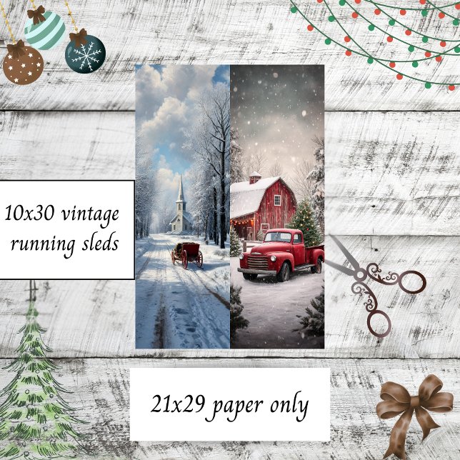 Decoupage Snow Church Red Truck Runner Sleds Tissue Paper (Creator Uploaded)