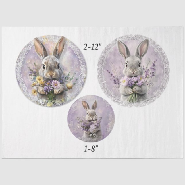Decoupage Spring Lavender Rabbit Easter 12" Rounds Tissue Paper (Front)