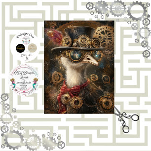 Decoupage Steampunk Adorned Ostrich  Tissue Paper