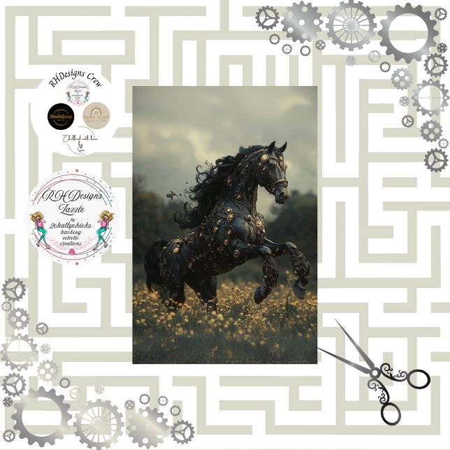 Decoupage Steampunk Black Stallion Horse Tissue Paper (Creator Uploaded)