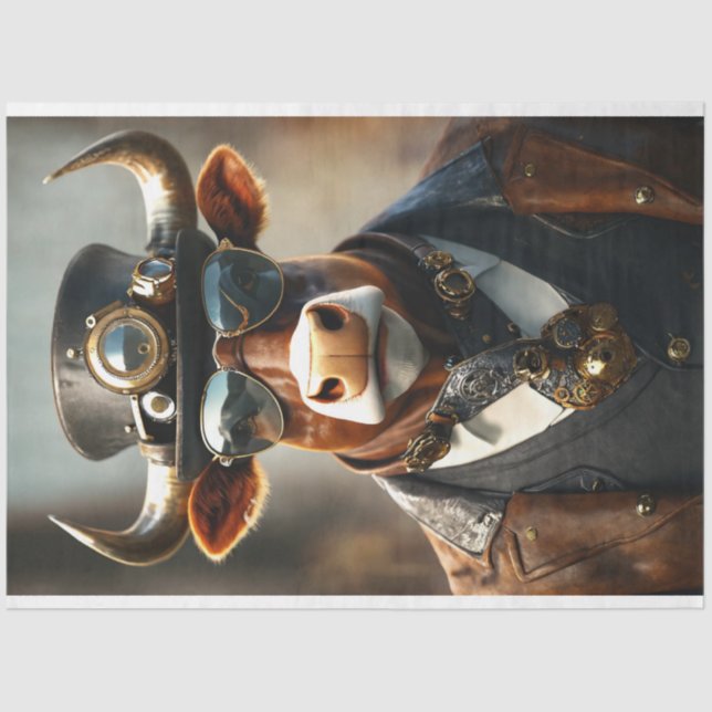 Decoupage Steampunk Bull Sir Bullington Gearhoof  Tissue Paper (Front)